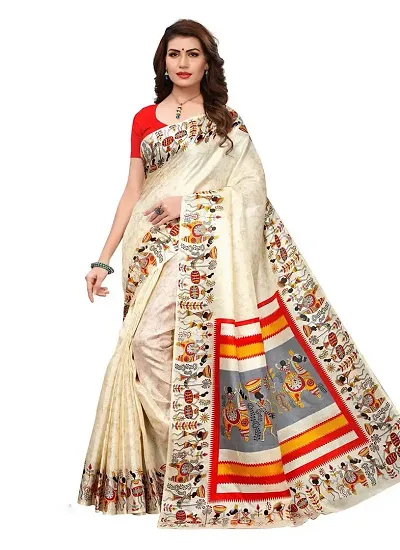 Spacekart Women?s Khadi Silk Saree With Unstitched Blouse Piece (Off-White) (Design 6)