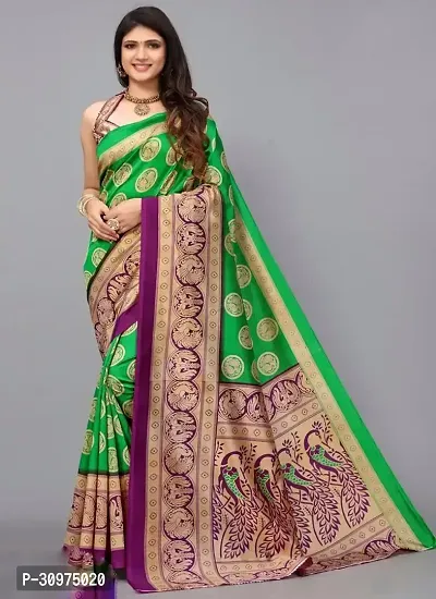 Stylish Green Art Silk Saree with Blouse piece For Women