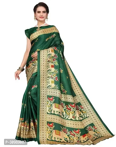 Beautiful Khadi Silk Green Woven Design  Saree with Blouse piece For Women-thumb0