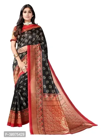 Stylish Black Silk Blend Saree with Blouse piece For Women-thumb0