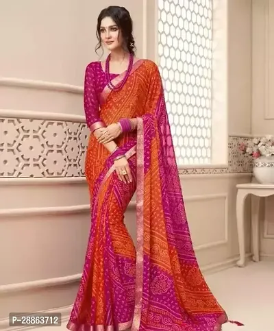 Stylish Chiffon Pink Printed Saree with Blouse piece