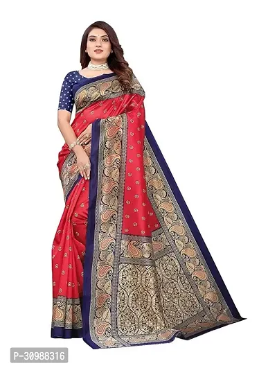 Beautiful Red Silk Blend Women Saree with Blouse piece