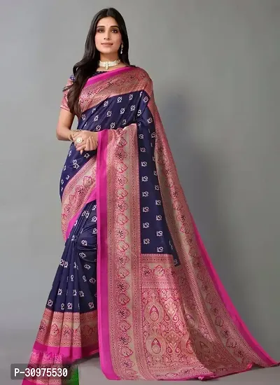 Stylish Blue Silk Blend Saree with Blouse piece For Women