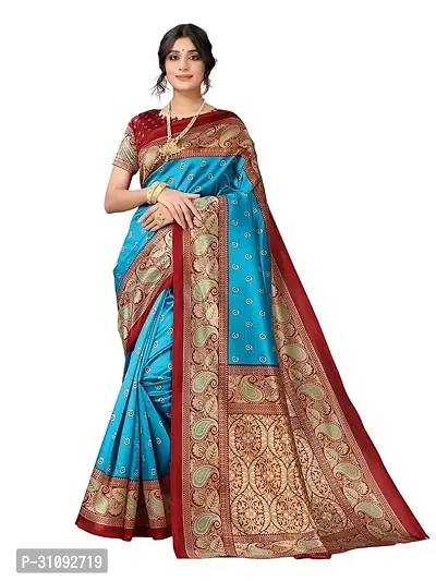 Beautiful Art Silk Blue Woven Design  Saree with Blouse piece For Women