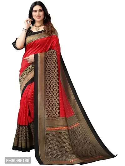 Beautiful Art Silk Red Woven Design  Saree with Blouse piece For Women