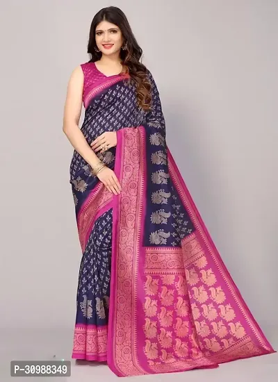 Beautiful Navy Blue Art Silk Women Saree with Blouse piece-thumb0