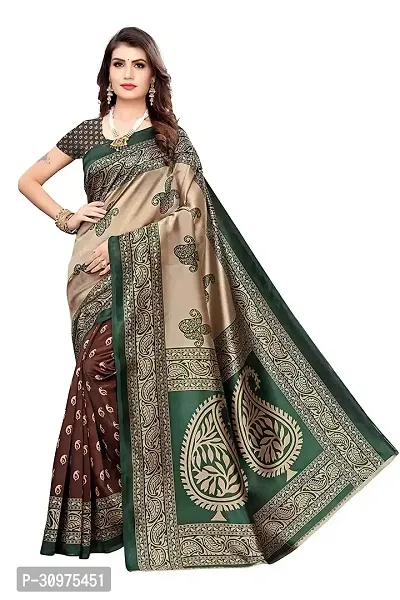 Stylish Beige Silk Blend Saree with Blouse piece For Women-thumb0