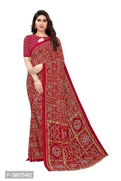 Stylish Red Silk Blend Saree with Blouse piece For Women