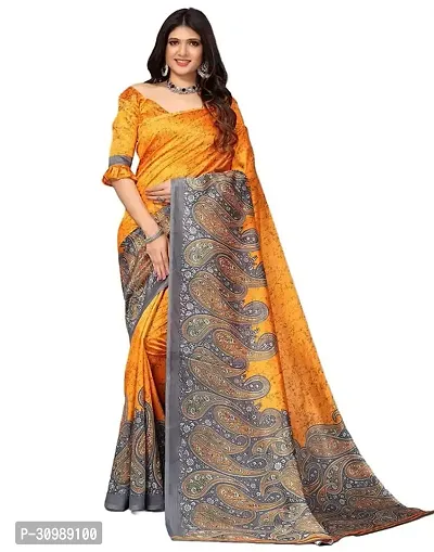 Beautiful Art Silk Yellow Woven Design  Saree with Blouse piece For Women