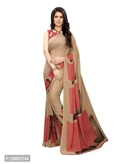 Stylish Silk Blend Khaki Printed Saree with Blouse piece