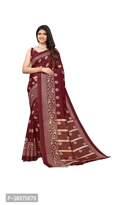 Stylish Maroon Silk Blend Saree with Blouse piece For Women-thumb0