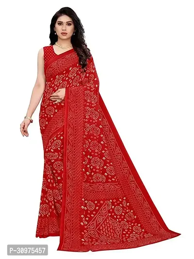 Stylish Red Silk Blend Saree with Blouse piece For Women-thumb0