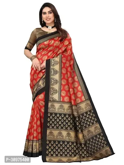 Stylish Red Silk Blend Saree with Blouse piece For Women