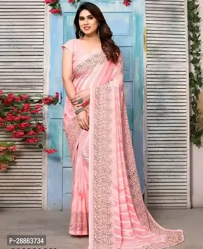 Stylish Georgette Pink Printed Saree with Blouse piece-thumb0