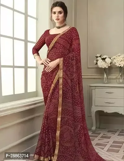 Stylish Chiffon Maroon Printed Saree with Blouse piece