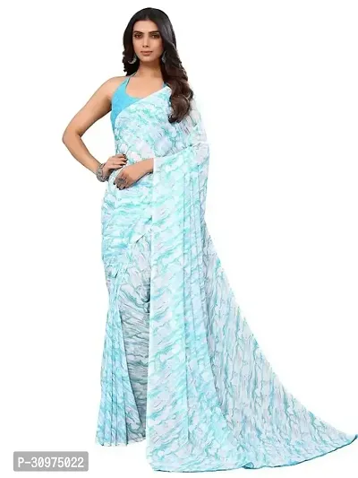 Stylish Blue Silk Blend Saree with Blouse piece For Women-thumb0