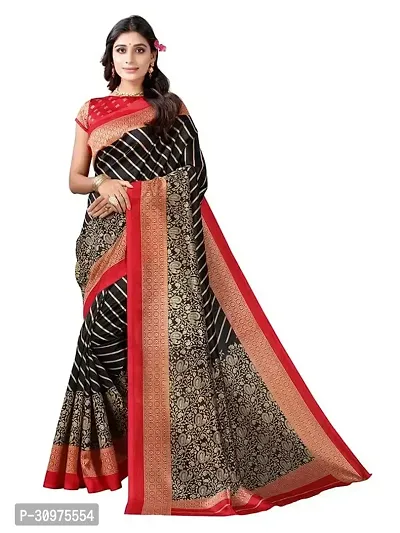 Stylish Black Silk Blend Saree with Blouse piece For Women-thumb0