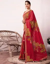 Elegant Red Georgette Printed Saree with Unstitched Blouse Piece ​-thumb2