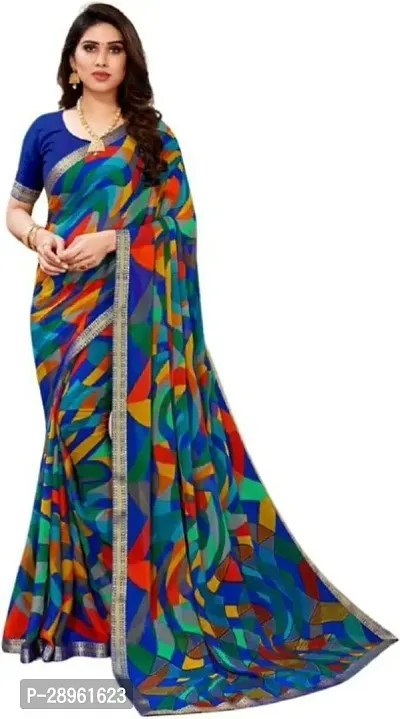 Elegant Multicoloured Chiffon Printed Saree with Blouse Piece