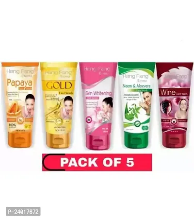 Face Wash- Pack Of 5, Papaya, Neem, Wine, Skin Whitening, Gold -500 Ml