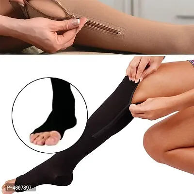 Premium Quality 1 Pair Zip Compression Socks Zipper Leg Support Knee Stockings Open Toe Thin Anti-Fatigue Unisex Compression Womens Socks.(Random Color)-thumb2