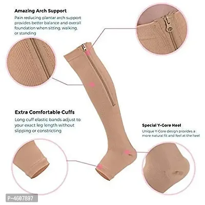 Premium Quality 1 Pair Zip Compression Socks Zipper Leg Support Knee Stockings Open Toe Thin Anti-Fatigue Unisex Compression Womens Socks.(Random Color)-thumb3