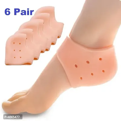 Premium Quality 6 Pair Silicone Gel Heel Socks for Repair Dry Cracked Heel and Reduce Pains of Plantar Fasciitis for man  women-thumb0