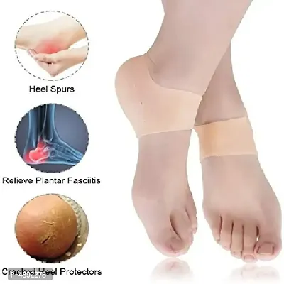 Silicone Gel Heel Pad Socks For Pain Relief - 3 Pair (Beige, Free Size)-thumb2