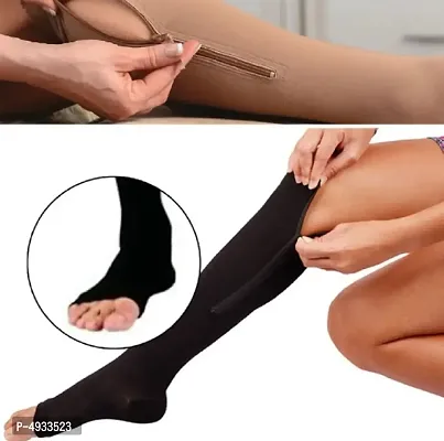 Zipper Medical Compression Socks with Open Toe | Best Support Zip Stocking for Varicose Veins, Edema, Swollen And Sore Legs (Pack of1 )-thumb3