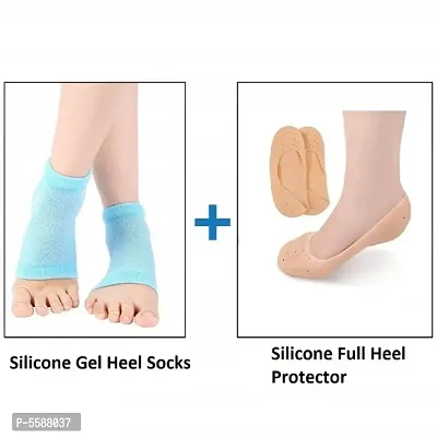 Combo Of Silicon Gel Heel Socks and Full Heel Protector-thumb0