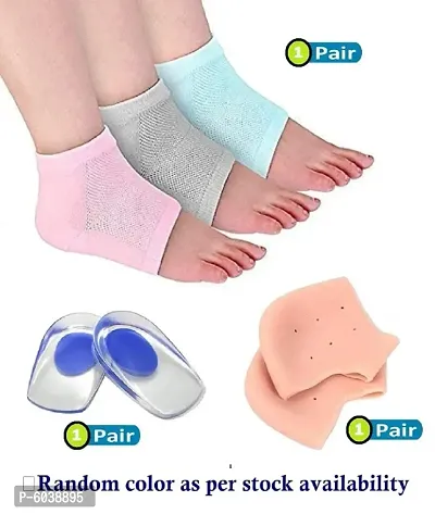 Combo of Moisturizing Gel Heel Socks 1 Pair, Silicon gel heel pad Socks 1 Pair, Heel Protector Insole Cups 1 Pair-thumb0