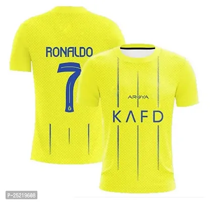 Cristiano Ronaldo 7 Yellow Football Team Home Tshirt 2023 (Kids,Boys,Men)(Small 36)