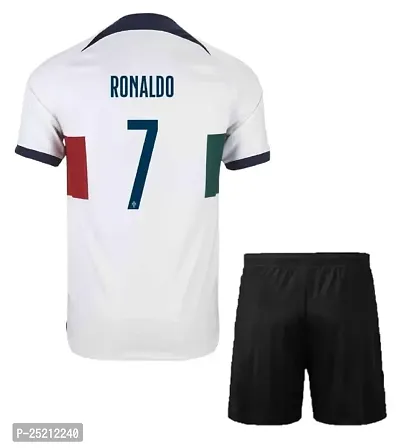 Cristiano Ronaldo 7 Football Away White Jersey with Shorts 2022-2023 for Kids  Men(10-11Years)