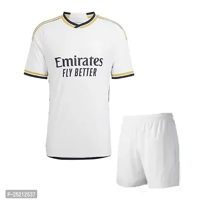 Football White Home Official Jersey with Shorts Tshirt with Shorts 2023/2024 (Men  Boys)(14-15Years)-thumb0