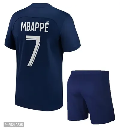 Mbappe 7 Football Team Home Half Sleeve Jersey Tshirt with Shorts 2023/2024 (Kids,Boys,Men)(4-5Years) Multicolour-thumb2