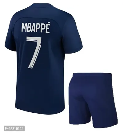 Mbappe 7 Football Team Home Half Sleeve Jersey Tshirt with Shorts 2023/2024 (Kids,Boys,Men)(XX-Large 44) Multicolour-thumb2