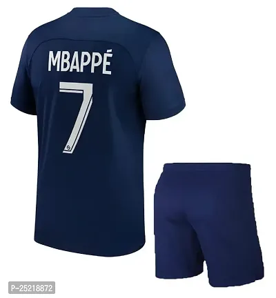 Mbappe 7 Football Team Home Half Sleeve Jersey Tshirt with Shorts 2023/2024 (Kids,Boys,Men)(9-10Years) Multicolour-thumb2