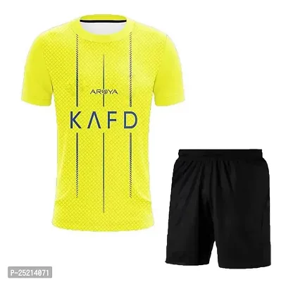 Sports Ronaldo 7 Football Home Yellow Jersey with Shorts 2023-24 (Kids,Boys,Men)(XX-Large 44)