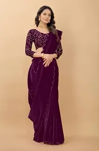 BE  Bollywood Solid Purple Colour Velvet Saree With Blouse-thumb2