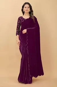 BE  Bollywood Solid Purple Colour Velvet Saree With Blouse-thumb3