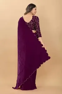 BE  Bollywood Solid Purple Colour Velvet Saree With Blouse-thumb1