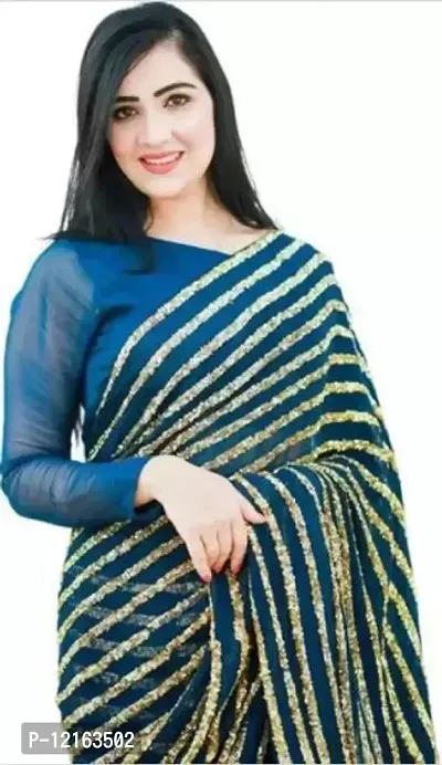 BE Bollywood Striped Teal Colour Georgette Saree With Blouse-thumb3