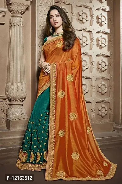 BE Bollywood Embroidered Green, Orange Colour Paper Silk Saree With Blouse-thumb0