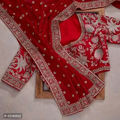 BE Bollywood Embroidered Red Colour Georgette Saree With Blouse-thumb2