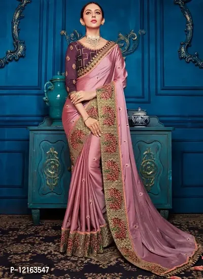 BE Bollywood Embroidered Purple Colour Art Silk Saree With Blouse-thumb0