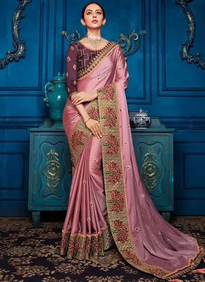 Attractive Silk Blend Sarees Without Blouse Piece