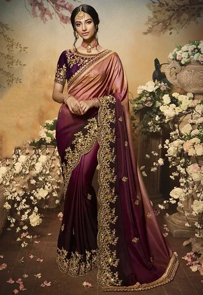 RADHE ENTERPRISE? Womens Work Dolla Silk 5.5 Meter Saree with Unstitched Banglori Silk And Work Blouse Piece (Purple)