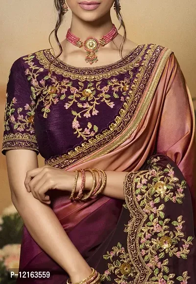 BE Bollywood Embroidered Purple Colour Dola Silk Saree With Blouse-thumb3