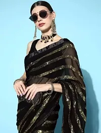 BE Bollywood Striped Black Colour Georgette Saree With Blouse-thumb2