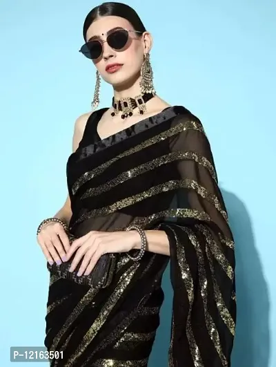 BE Bollywood Striped Black Colour Georgette Saree With Blouse-thumb3